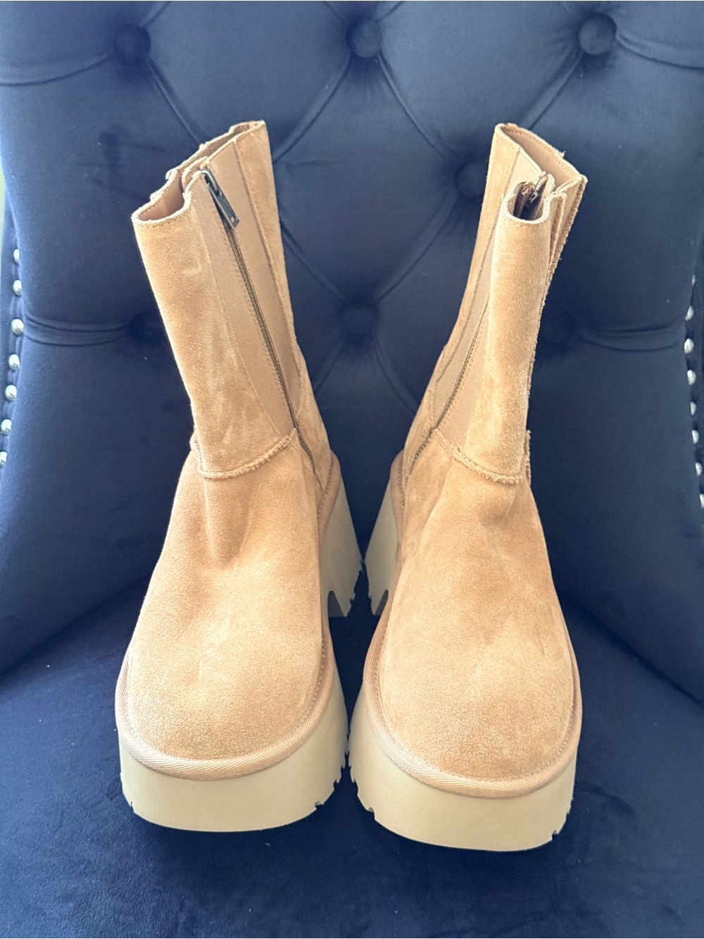 UGG Tan Suede Platform Ankle Boots
